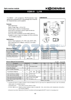 KSM-912LJ1N datasheet - Optic receiver module