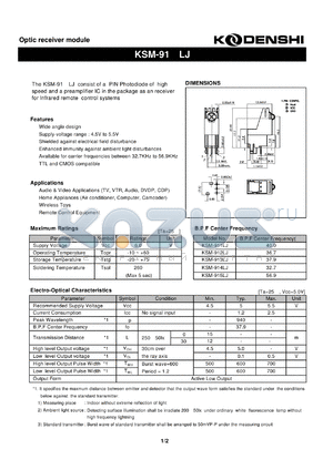 KSM-912LJ datasheet - Optic receiver module