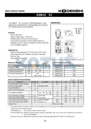 KSM-912SY datasheet - Optic receiver module