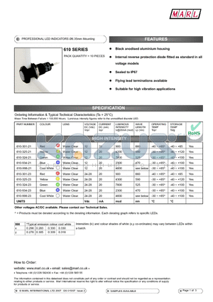 610-998-21 datasheet - PROFESSIONAL LED INDICATORS 6.35mm Mounting