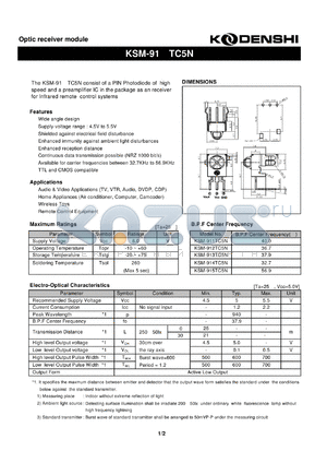 KSM-912TC5N datasheet - Optic receiver module