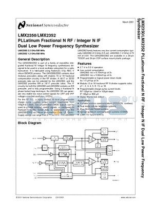 LMX2350TM datasheet - PLLatinum TM Fractional N RF / Integer N IF Dual Low Power Frequency Synthesizer