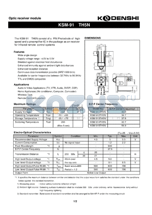 KSM-912TH5N datasheet - Optic receiver module