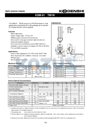 KSM-912TM1N datasheet - Optic receiver module