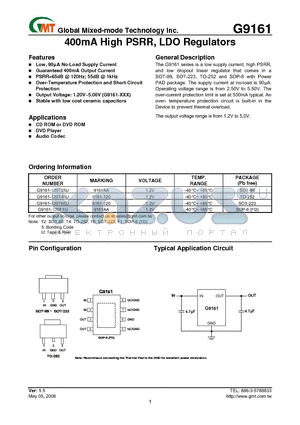 G9161-120T65U datasheet - 400mA High PSRR, LDO Regulators