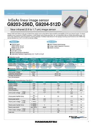 G9203-256D datasheet - InGaAs linear image sensor