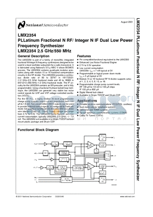 LMX2354SLB datasheet - PLLatinum Fractional N RF/ Integer N IF Dual Low Power Frequency Synthesizer