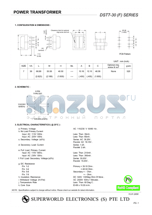 DST7-30 datasheet - POWER TRANSFORMER