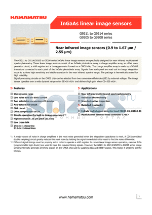 G9205 datasheet - Near infrared image sensors (0.9 to 1.67 lm / 2.55 lm)