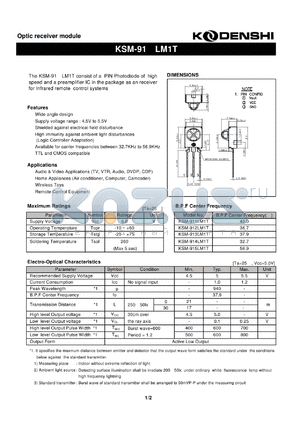 KSM-913LM1T datasheet - Optic receiver module