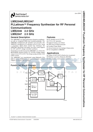 LMX2347TMX datasheet - PLLatinum Frequency Synthesizer for RF Personal Communications