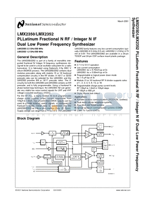 LMX2350 datasheet - PLLatinum TM Fractional N RF / Integer N IF Dual Low Power Frequency Synthesizer