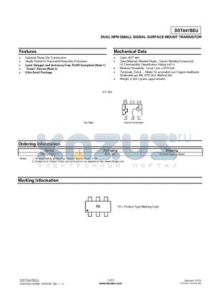 DST847BDJ datasheet - DUAL NPN SMALL SIGNAL SURFACE MOUNT TRANSISTOR