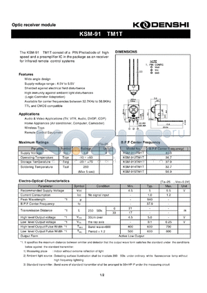 KSM-912TM1T datasheet - Optic receiver module