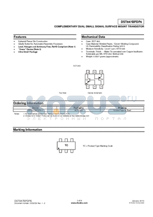 DST847BPDP6-7 datasheet - COMPLEMENTARY DUAL SMALL SIGNAL SURFACE MOUNT TRANSISTOR