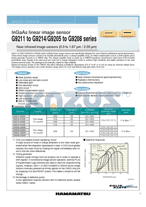 G9211-256S datasheet - InGaAs linear image sensor