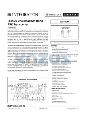 IA4420-ICCC16 datasheet - Universal ISM Band FSK Transceiver