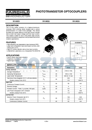 H11AG2 datasheet - PHOTOTRANSISTOR OPTOCOUPLERS