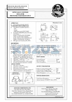 H11AV1 datasheet - OPTICALLY COUPLED ISOLATOR PHOTOTRANSISTOR OUTPUT