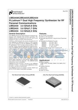 LMX2433TM datasheet - PLLatinum Dual High Frequency Synthesizer for RF Personal Communications