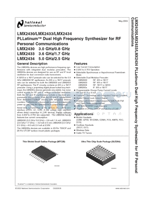 LMX2433TMX datasheet - PLLatinum Dual High Frequency Synthesizer for RF Personal Communications