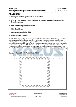 IA64250 datasheet - Histogram/Hough Transform Processor