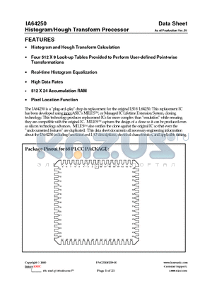 IA64250-PLC68M datasheet - Histogram/Hough Transform Processor