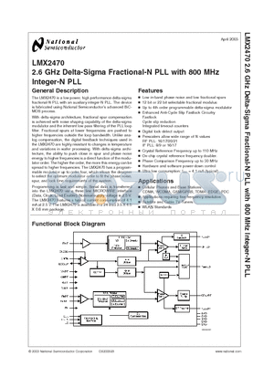 LMX2470 datasheet - 2.6 GHz Delta-Sigma Fractional-N PLL with 800 MHz Integer-N PLL
