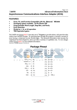 IA6850-PDW24I datasheet - Asynchronous Communications Interface Adapter (ACIA)