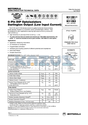 H11B1 datasheet - 6-Pin DIP Optoisolators Darlington Output(Low Input Current)