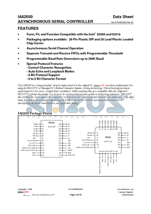 IA82050 datasheet - ASYNCHRONOUS SERIAL CONTROLLER