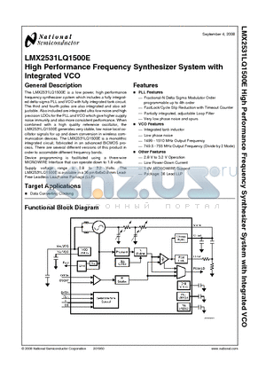 LMX2531LQ1500E datasheet - High Performance Frequency Synthesizer System with Integrated VCO