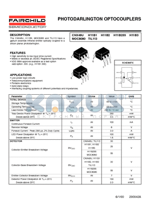 H11B2 datasheet - PHOTODARLINGTON OPTOCOUPLERS