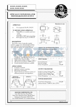 H11B2 datasheet - OPTICALLY COUPLED ISOLATOR PHOTODARLINGTON OUTPUT