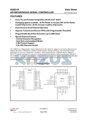 IA82510-PLC28I-01 datasheet - ASYNCHRONOUS SERIAL CONTROLLER