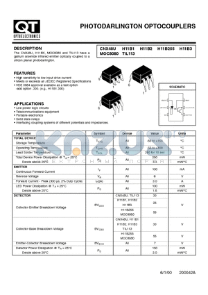 H11B255 datasheet - PHOTODARLINGTON OPTOCOUPLERS