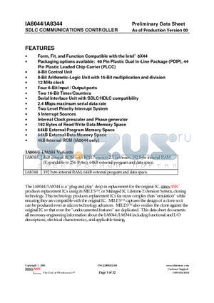 IA8344-PDW40I-00 datasheet - SDLC COMMUNICATIONS CONTROLLER