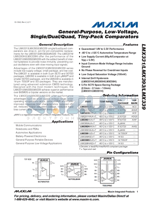 LMX331_11 datasheet - General-Purpose, Low-Voltage, Single/Dual/Quad, Tiny-Pack Comparators