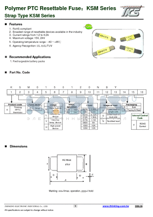 KSM0240420 datasheet - Polymer PTC Resettable Fuse