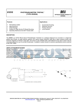 61010-002 datasheet - PHOTODARLINGTON PIGTAIL