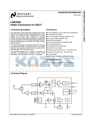 LMX4268 datasheet - Radio Transceiver for DECT