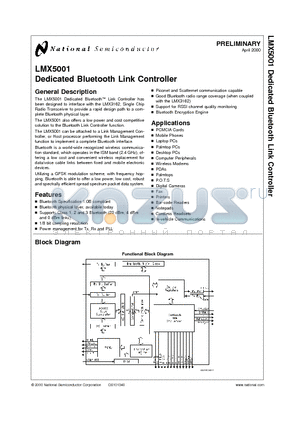 LMX5001 datasheet - Dedicated Bluetooth Link Controller