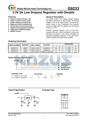 G9233TH1T datasheet - 3.3V 2A LOW DROPOUT REGULATOR WITH DISABLE