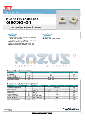G9230-01 datasheet - InGaAs PIN photodiode