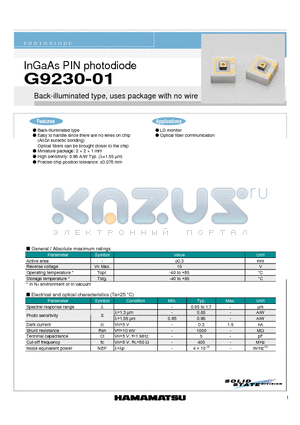 G9230-01 datasheet - InGaAs PIN photodiode