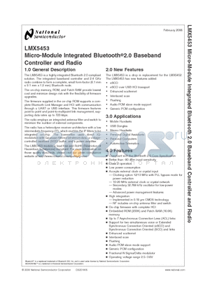 LMX5453SM datasheet - Micro-Module Integrated Bluetooth-R 2.0 Baseband Controller and Radio