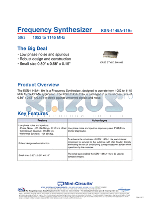 KSN-1145A-119+ datasheet - Frequency Synthesizer