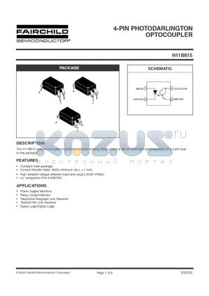 H11B815 datasheet - 4-PIN PHOTODARLINGTON OPTOCOUPLER