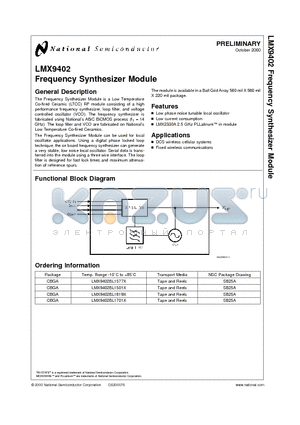 LMX9402BL1701X datasheet - Frequency Synthesizer Module