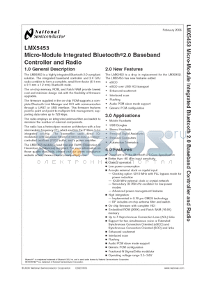 LMX5453 datasheet - Micro-Module Integrated Bluetooth-R 2.0 Baseband Controller and Radio